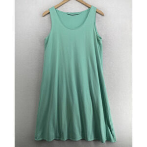EILEEN FISHER Dress M Organic Cotton Stretch Jersey Shift Tank Green USA